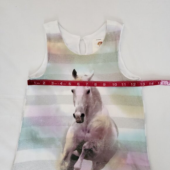 Ella & Lulu Kids Girls Glitter Stripes Horse Layered Lace Hem Tank Dress Size 10 - Picture 10 of 11